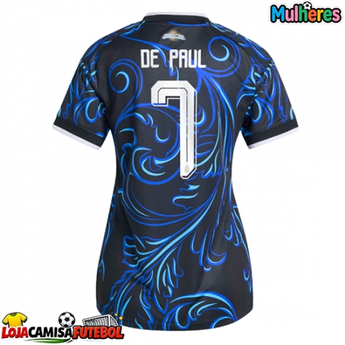 Camisa de Futebol Argentina Rodrigo De Paul #7 Equipamento Secundário Mulheres Mundo 2026 Manga Curta